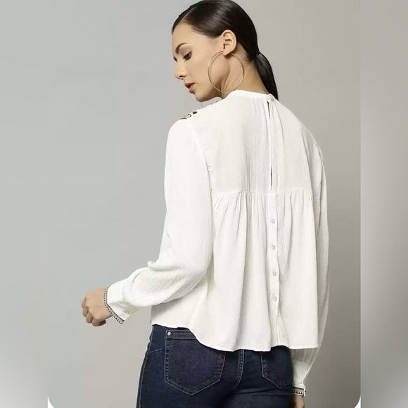 M&S White Bohemian Hippie Flowy Long Sleeve Blouse Embroidered - Picture 11 of 15